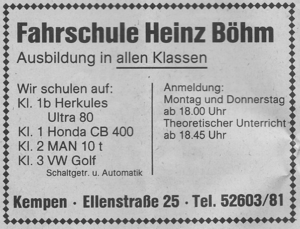 Anzeige in der Sonderbeilage der Westdeutschen Zeitung zum Stadtfest Kempen, 20. Mai 1982