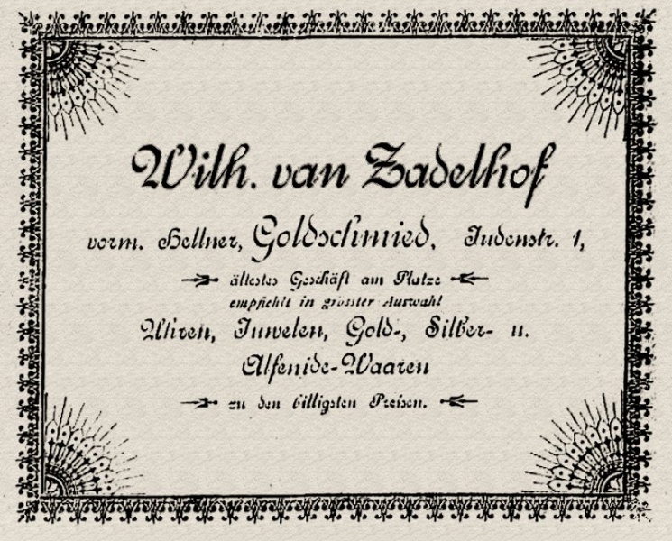 Datei:Anzeige Wilhelm van Zadelhof Judenstraße.JPG