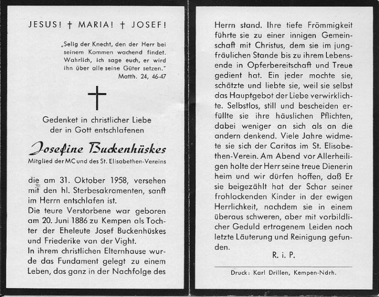 Datei:Totenzettel Buckenhüskes Josefine 1958.jpg