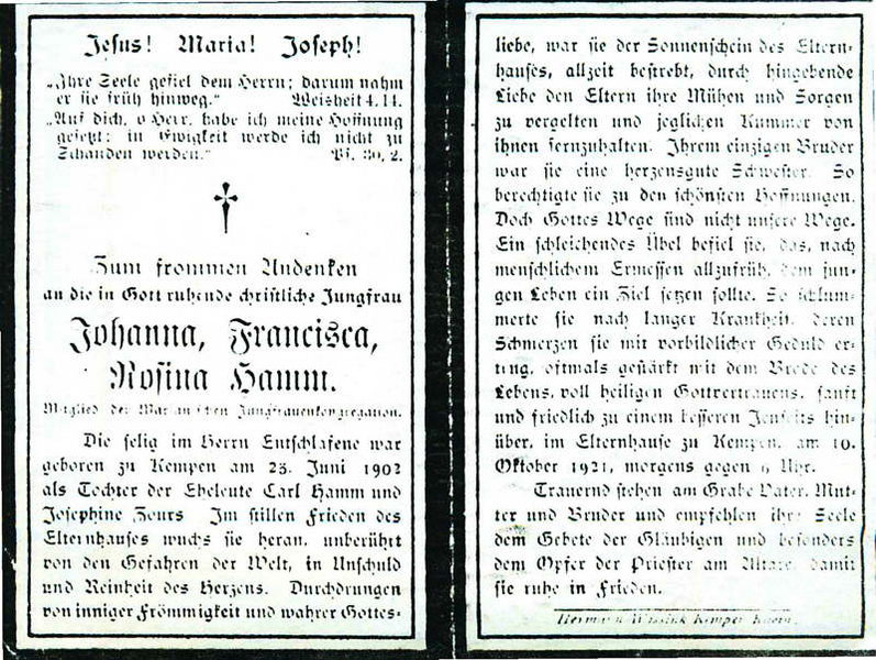 Datei:Totenzettel Hamm Johanna 1921.png